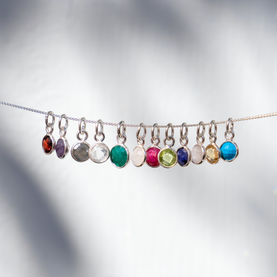Gemstone Birthstone Charm Necklace Sterling Silver UK Tomm
