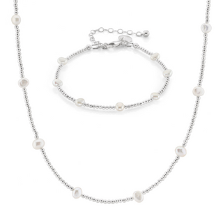 Dainty Beaded Freshwater Pearl Necklace & Bracelet Bridal Jewellery Set