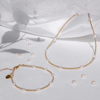 Dainty Beaded Freshwater Pearl Necklace & Bracelet Bridal Jewellery Set