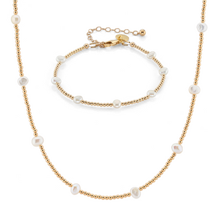 Dainty Beaded Freshwater Pearl Necklace & Bracelet Bridal Jewellery Set