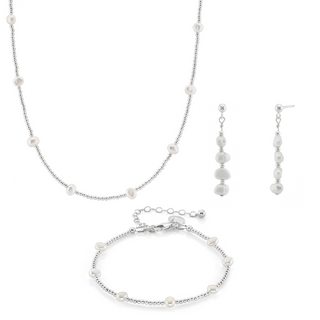 Dainty Beaded Freshwater Pearl Necklace, Bracelet & Earring Bridal Jewellery Set