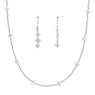 Dainty Beaded Freshwater Pearl Necklace & Earrings Bridal Jewellery Set