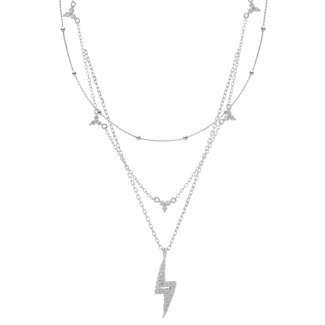 Crystal Lightning Bolt Multi Chain Necklace Layering Set Tomm Jewellery