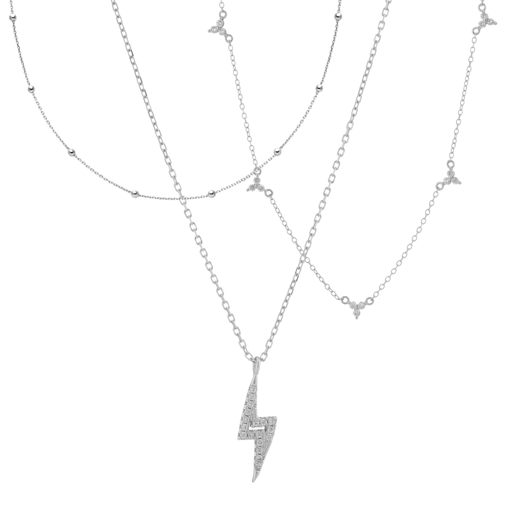 Crystal Lightning Bolt Multi Chain Necklace Layering Set Tomm Jewellery