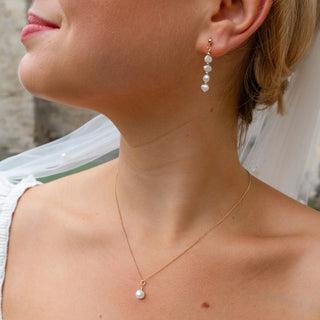 Single Freshwater Pearl Necklace and Earrings Bridal Jewellery Set