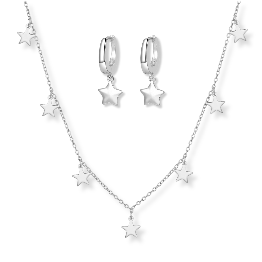 Multi Star Necklace & Hoop Earring Set
