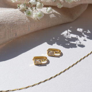 Oval Hoop Earring with Baguette Stone - Tomm Jewellery