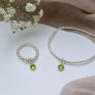 Peridot Birthstone Charm Beaded Bracelet