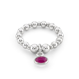 Ruby Birthstone Charm Beaded Ring
