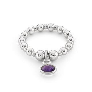 Amethyst Birthstone Charm Beaded Ring