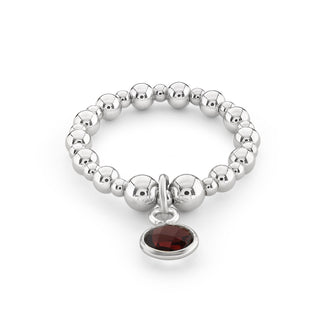 Garnet Birthstone Charm Beaded Ring