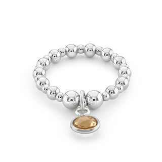 Citrine Birthstone Charm Beaded Ring