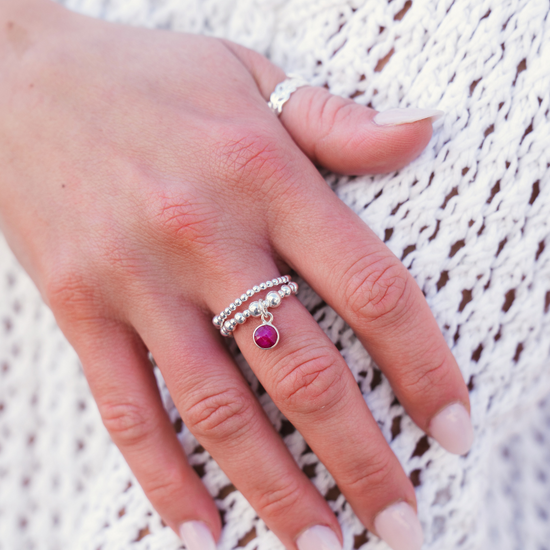 Ruby Birthstone Charm Beaded Ring