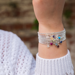 Garnet Birthstone Charm Beaded Bracelet
