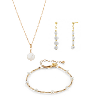 Single Freshwater Pearl Necklace, Bracelet & Earrings Bridal Jewellery Set