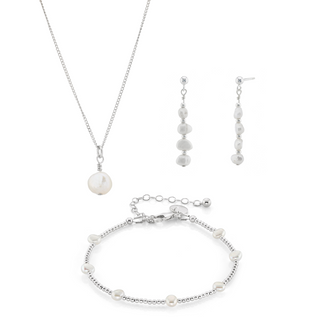 Single Freshwater Pearl Necklace, Bracelet & Earrings Bridal Jewellery Set