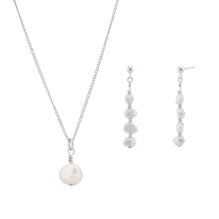 Single Freshwater Pearl Necklace and Earrings Bridal Jewellery Set