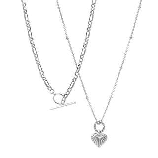T-Bar Toggle & Dainty Heart Satellite Chain Necklace Layering Set