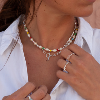 Beaded Pearl Rainbow Necklace - Tomm Jewellery