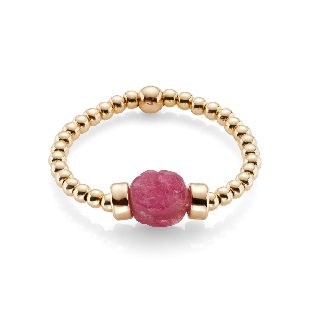 Beaded Pink Tourmaline Ring