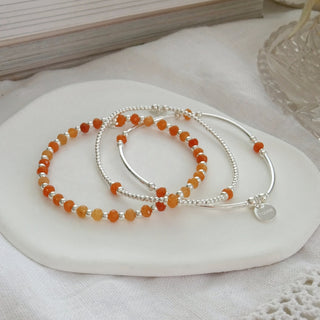 Orange Gemstone Bracelet Stack - Set of 3 - Sterling Silver & Gold Filled