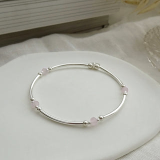 Pink Gemstone Beaded Bangle Bracelet