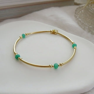 Green Gemstone Beaded Bangle Bracelet