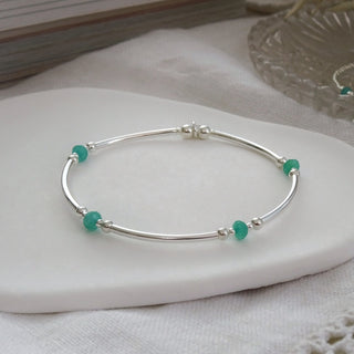 Green Gemstone Beaded Bangle Bracelet