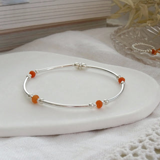 Orange Gemstone Beaded Bangle Bracelet