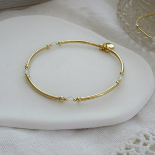 White Gemstone Beaded Bangle Bracelet
