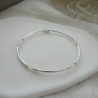 White Gemstone Beaded Bangle Bracelet