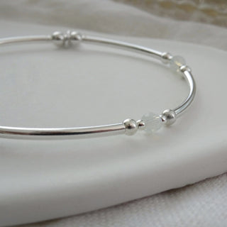 White Gemstone Beaded Bangle Bracelet