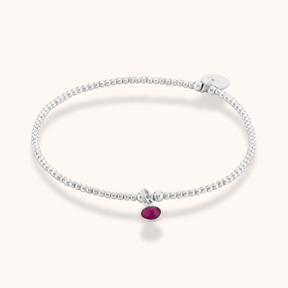 Ruby Birthstone Charm Beaded Bracelet