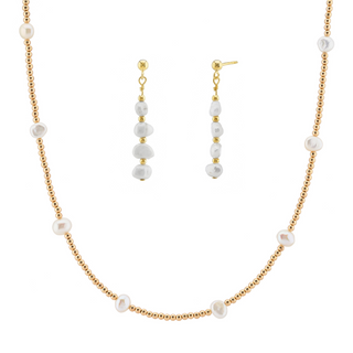 Dainty Beaded Freshwater Pearl Necklace & Earrings Bridal Jewellery Set