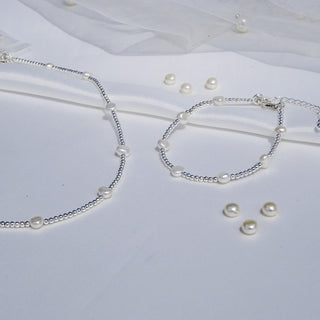 Dainty Beaded Freshwater Pearl Necklace & Bracelet Bridal Jewellery Set