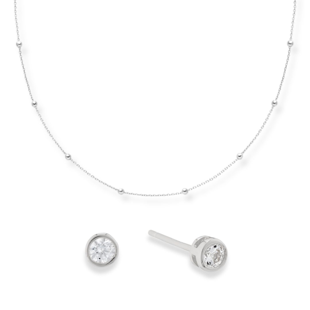 Load image into Gallery viewer, Dainty Beaded Choker Necklace &amp;amp; Mini Crystal Stud Earrings Set
