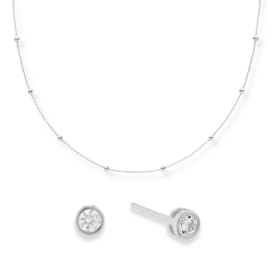Dainty Beaded Choker Necklace & Mini Crystal Stud Earrings Set