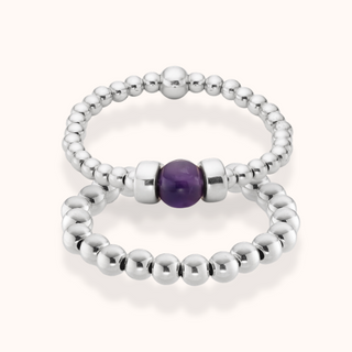 Dainty Amethyst Beaded Ring Stack