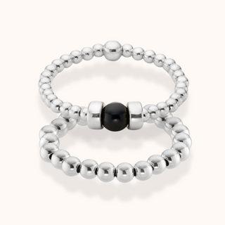 Dainty Black Onyx Beaded Ring Stack