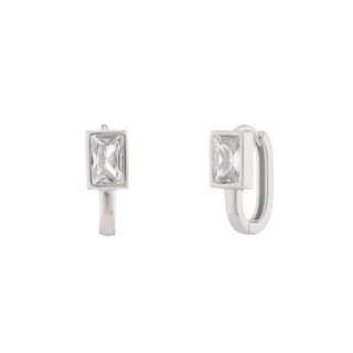 Oval Hoop Earring with Baguette Stone