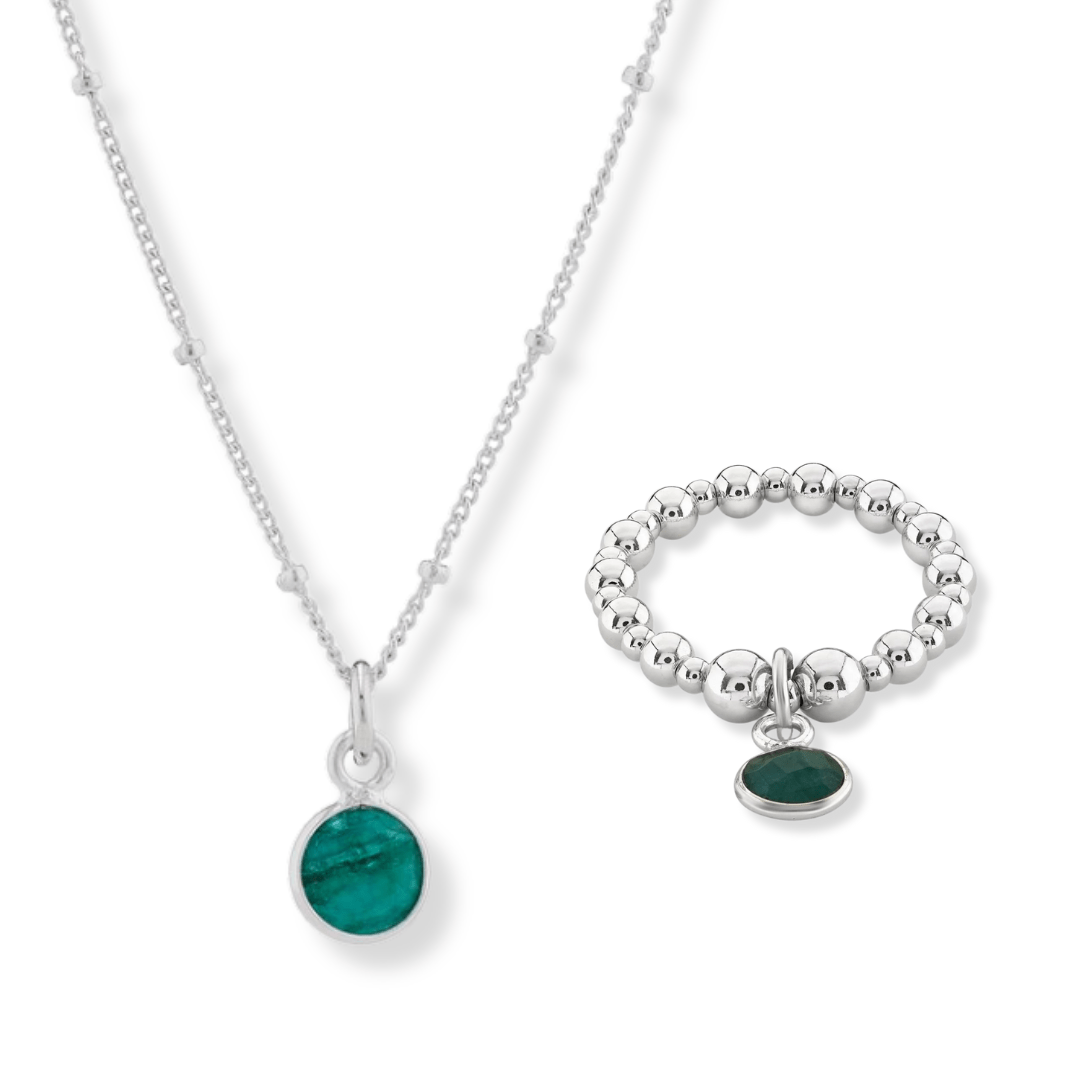 Emerald May Birthstone Necklace & Ring Set