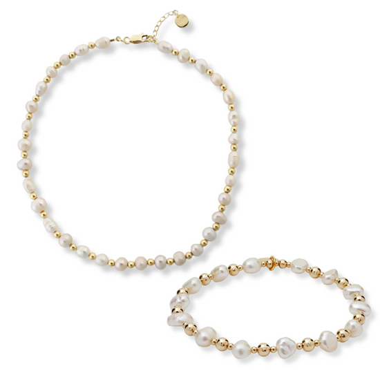 Load image into Gallery viewer, Freshwater Pearl Necklace &amp;amp; Bracelet Set
