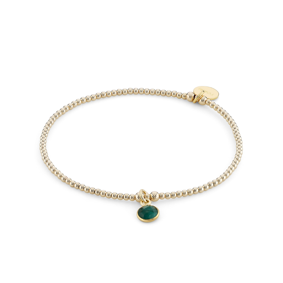 Emerald Birthstone Charm Beaded Bracelet