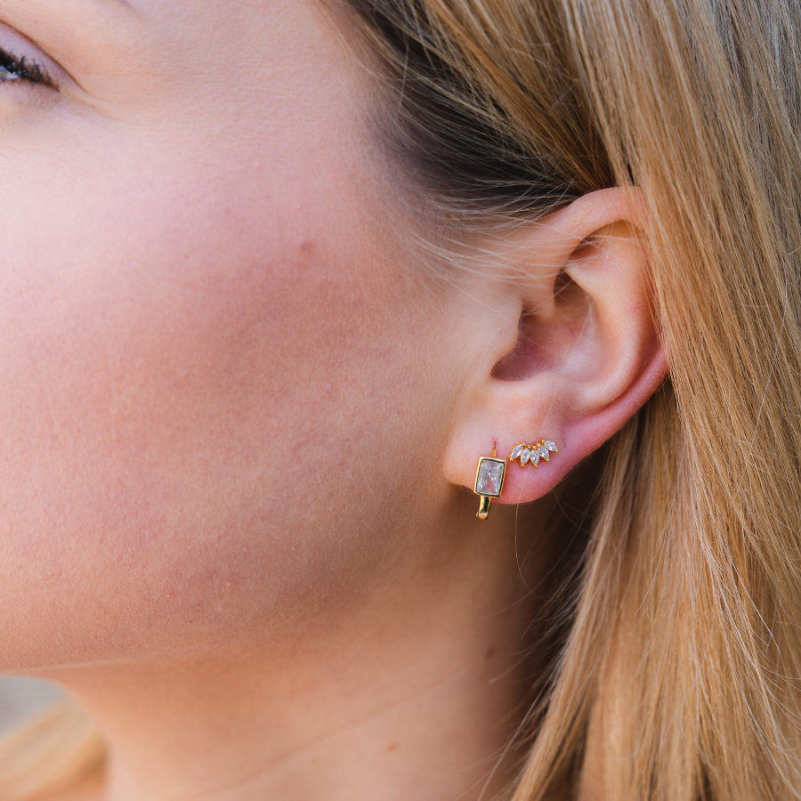 Load image into Gallery viewer, Crown Ear Climber Stud Earrings
