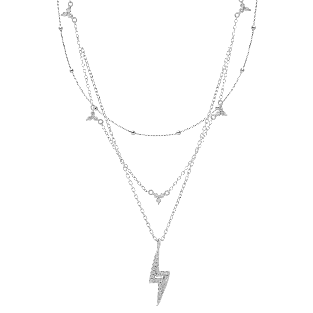 Crystal Lightning Bolt Multi Chain Necklace Layering Set