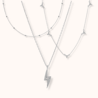 Crystal Lightning Bolt Multi Chain Necklace Layering Set