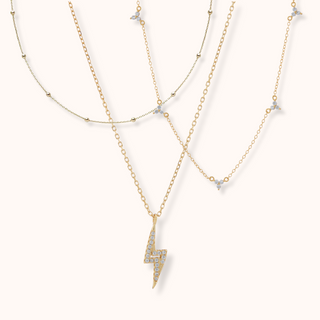 Crystal Lightning Bolt Multi Chain Necklace Layering Set