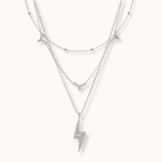 Crystal Lightning Bolt Multi Chain Necklace Layering Set