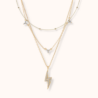 Crystal Lightning Bolt Multi Chain Necklace Layering Set