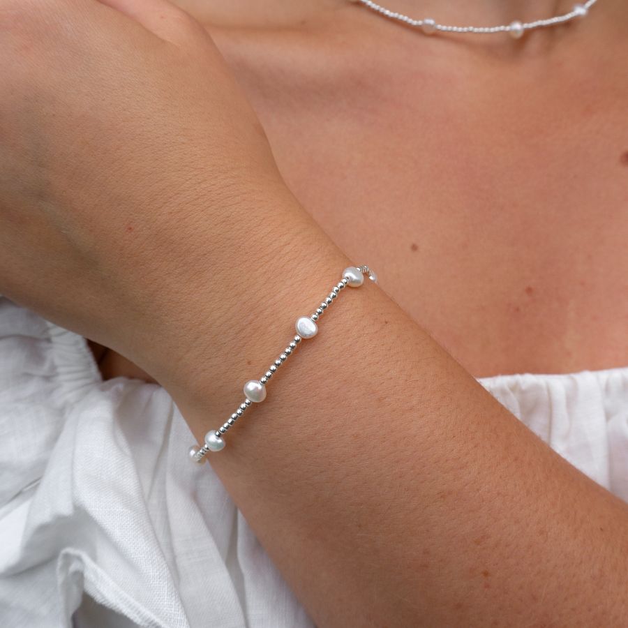 Dainty Beaded Freshwater Pearl Necklace & Bracelet Bridal Jewellery Set